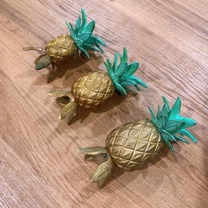 Brass Pineapple Candle Holders Metallic Lot Of 3 - 5.5, 5”, 4.5”H